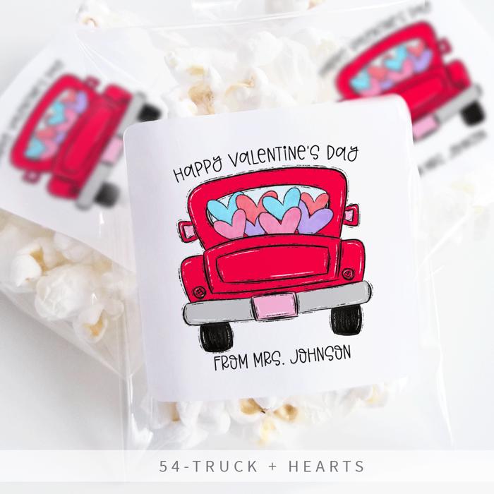 Personalized Valentine's Day Party Stickers with Treat Bags Valentine's Labels  | Set of 24