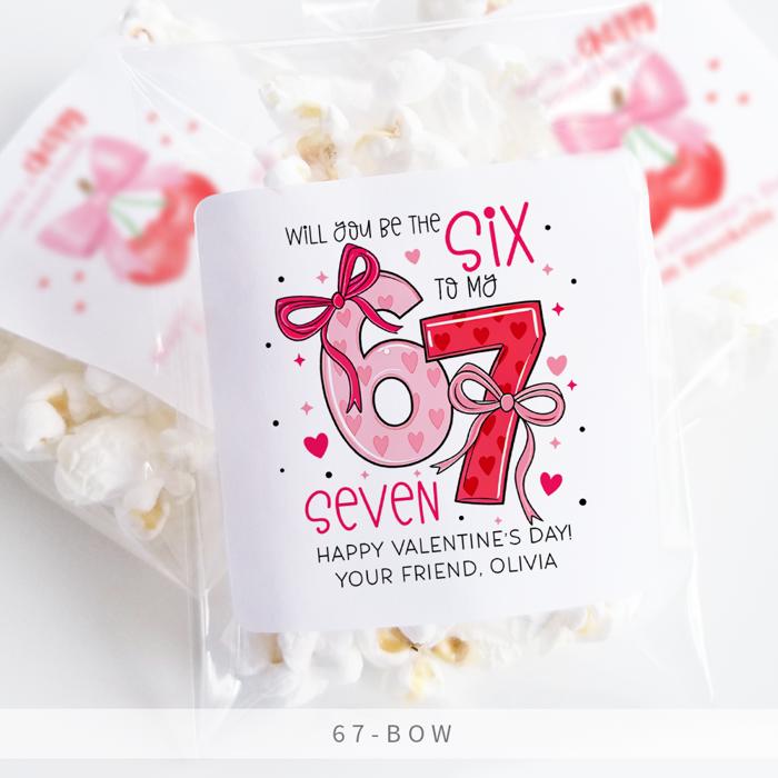 6-7 Valentine's Day Personalized Party Stickers with Treat Bags Valentine's Labels  | Set of 12