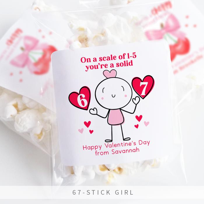 6-7 Valentine's Day Personalized Party Stickers with Treat Bags Valentine's Labels  | Set of 12