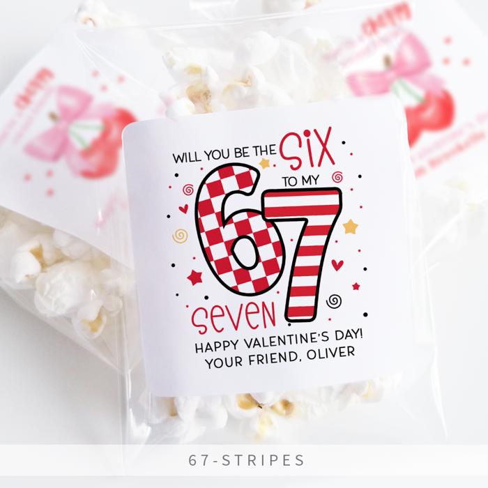 6-7 Valentine's Day Personalized Party Stickers with Treat Bags Valentine's Labels  | Set of 12
