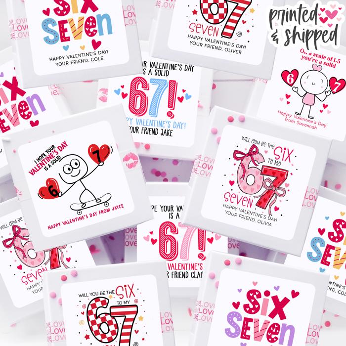 6-7 Valentine's Day Personalized Party Stickers with Treat Bags Valentine's Labels  | Set of 12