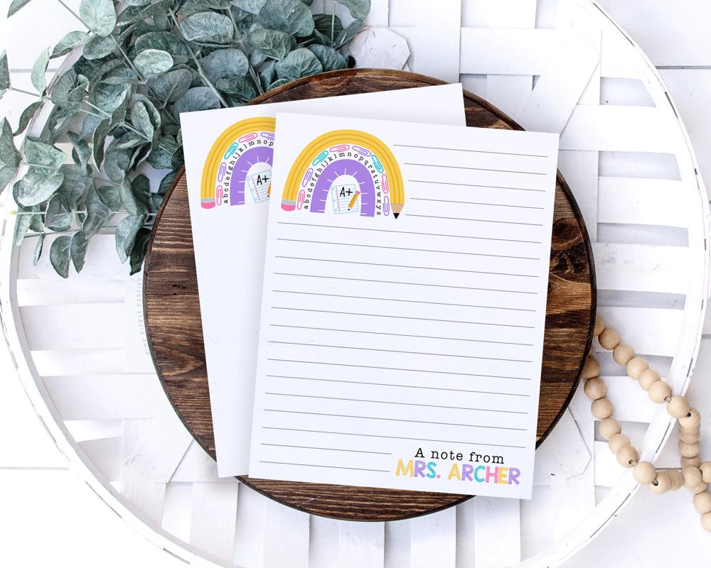 Personalized Teacher Notepad | School Rainbow Notepad | Teacher Gift