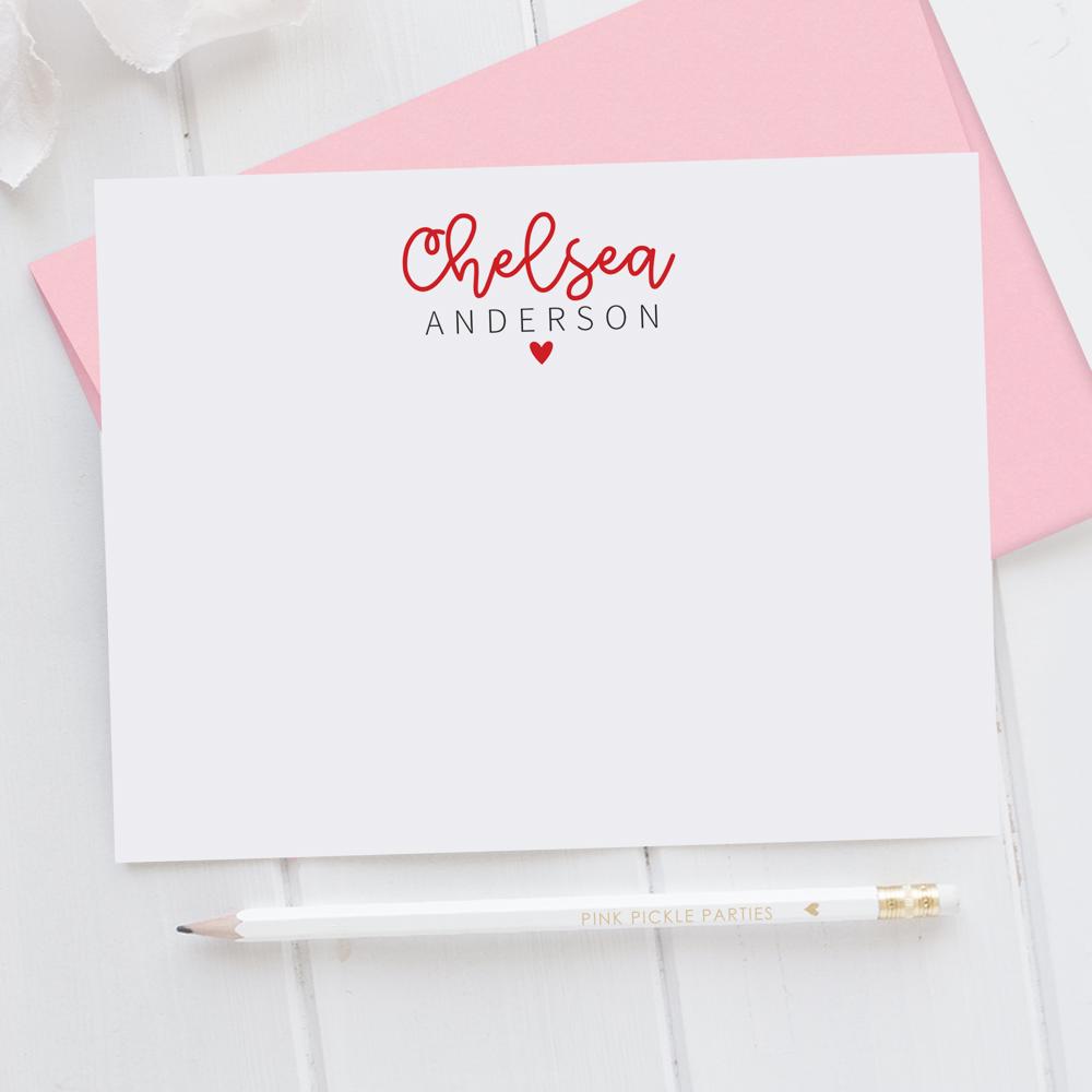 Personalized Heart Note Card Stationery | Set of 12 | FREE SHIPPING