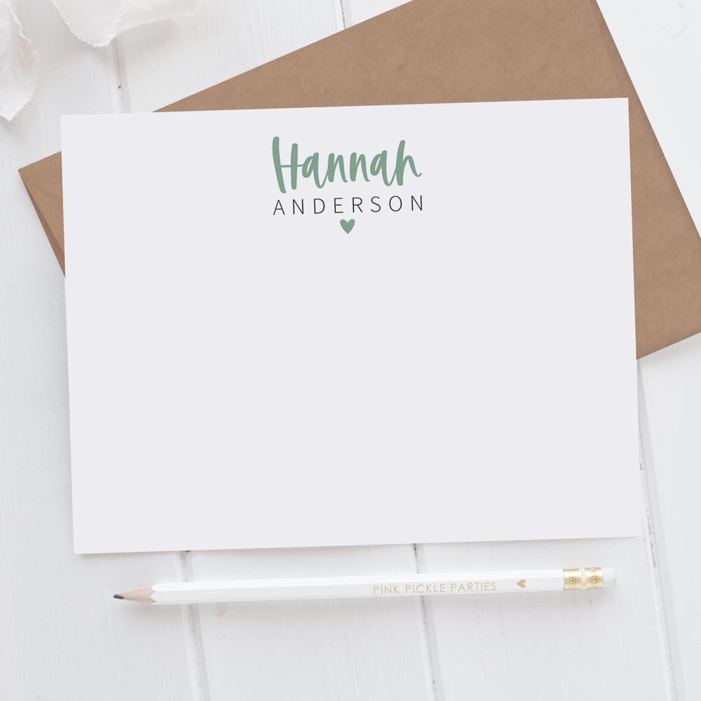 Personalized Heart Note Card Stationery | Set of 12 | FREE SHIPPING