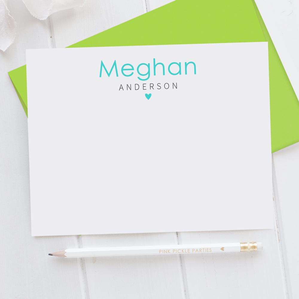 Personalized Heart Note Card Stationery | Set of 12 | FREE SHIPPING