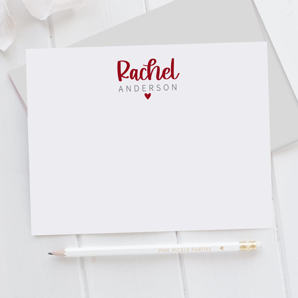 Personalized Heart Note Card Stationery | Set of 12 | FREE SHIPPING