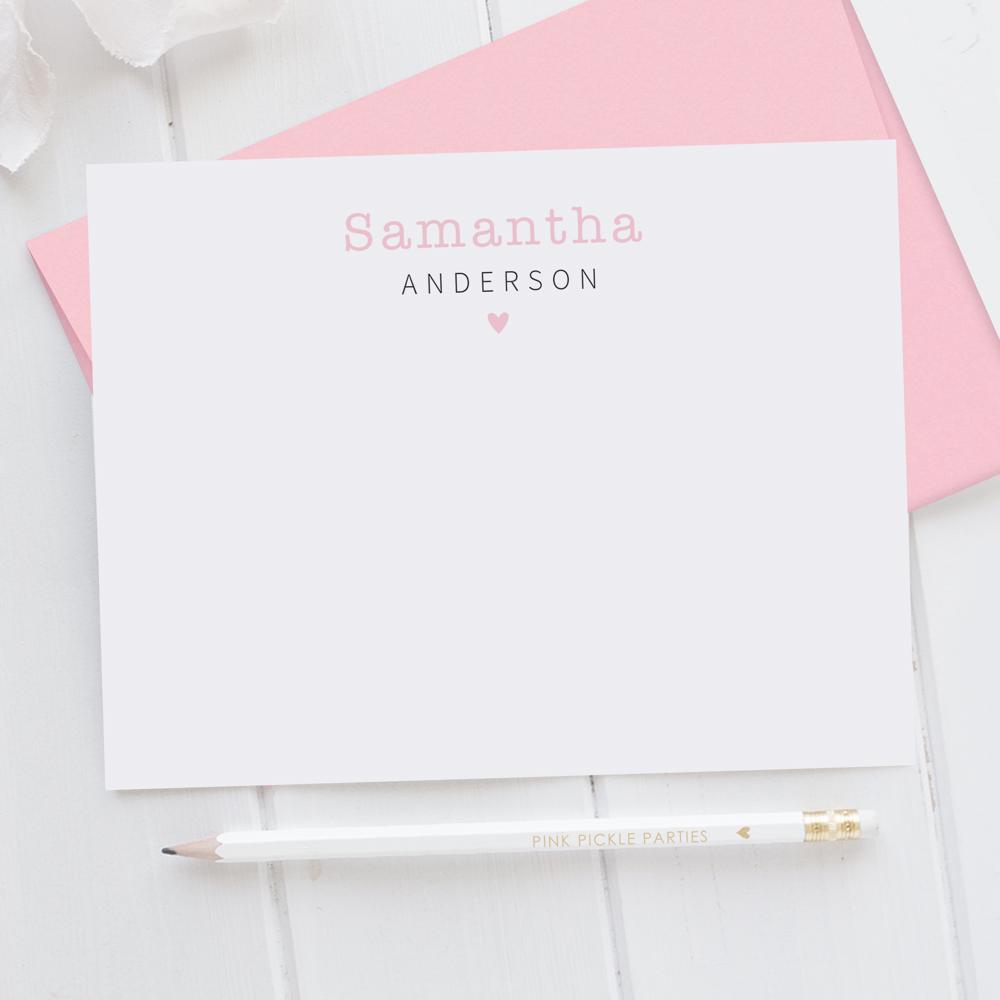 Personalized Heart Note Card Stationery | Set of 12 | FREE SHIPPING