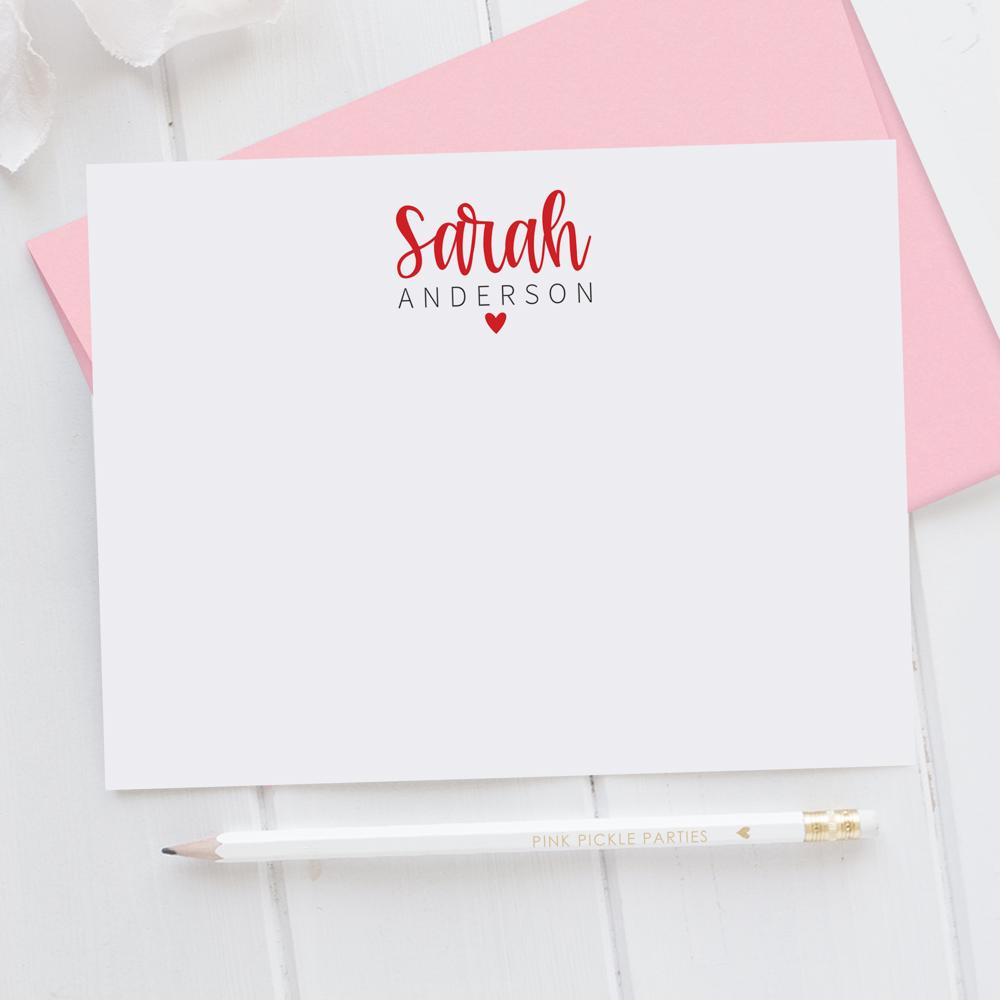 Personalized Heart Note Card Stationery | Set of 12 | FREE SHIPPING