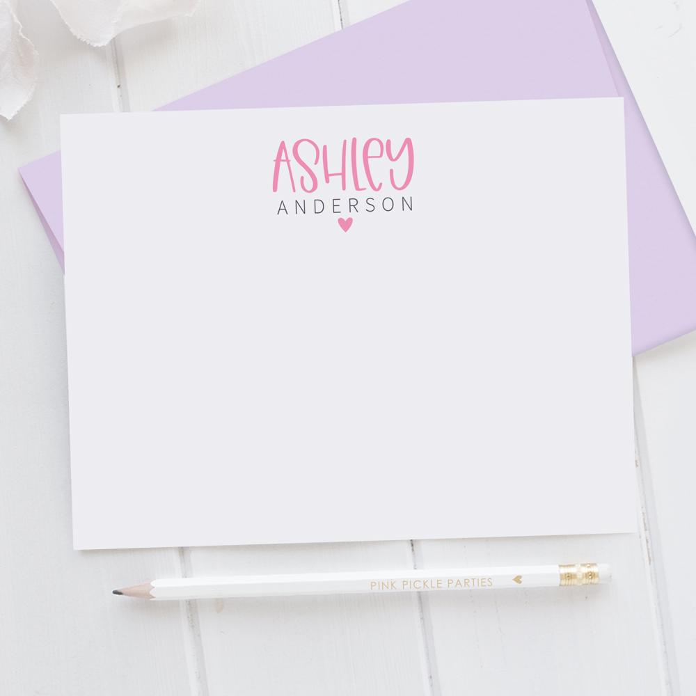 Personalized Heart Note Card Stationery | Set of 12 | FREE SHIPPING