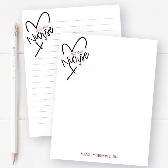Personalized Nurse Notepad | Nurse Heart Stationery | Nurse Appreciation Week Gift 