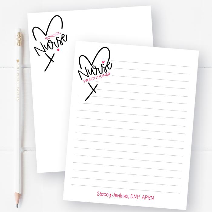 Personalized Nurse Notepad | Nurse Heart Stationery | Nurse Appreciation Week Gift 