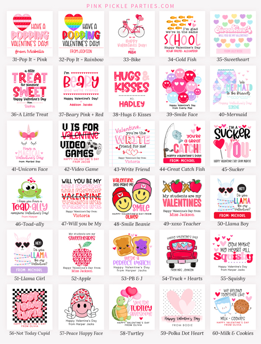 Personalized Valentine's Day Party Stickers with Treat Bags Valentine's Labels  | Set of 24