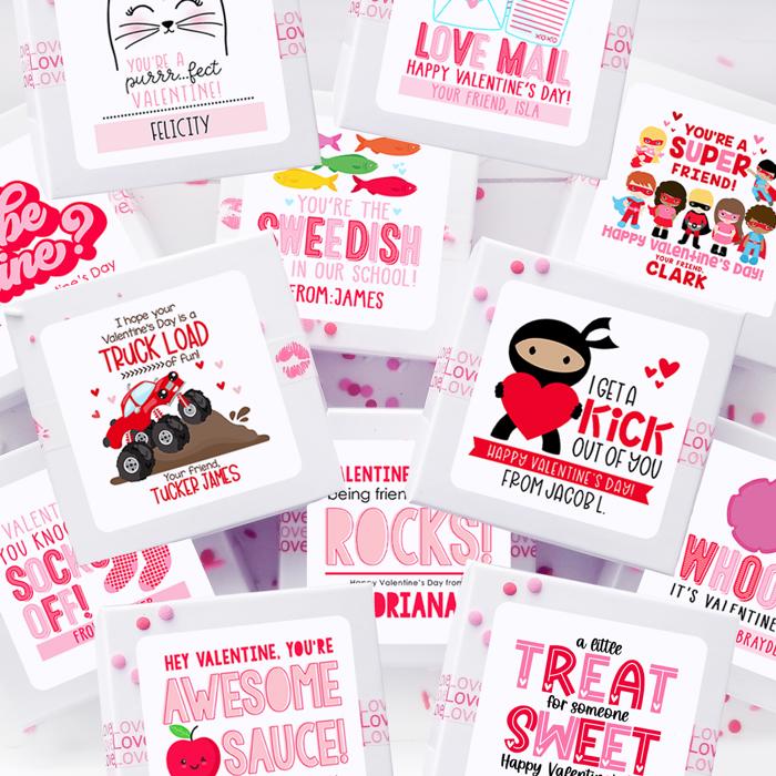 Personalized Valentine's Day Party Stickers with Treat Bags Valentine's Labels  | Set of 24