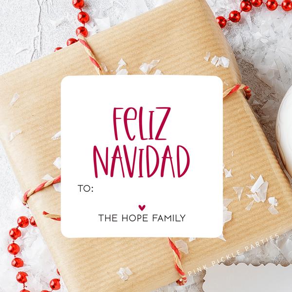 Modern To From Personalized Feliz Navidad Labels | Set of 24