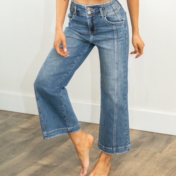 Risen Front Seam Wide Leg Jeans