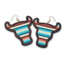  Striped Wooden Cow Print Western  Earring 