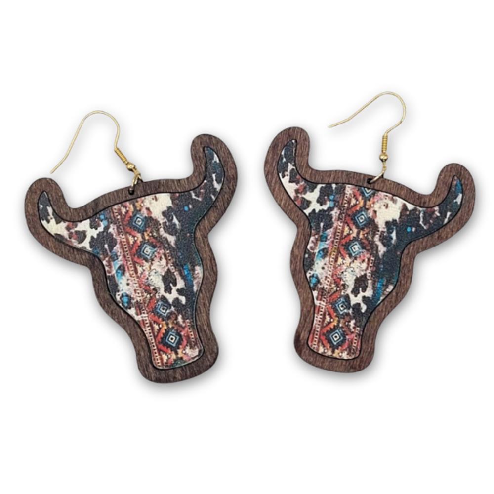 Brown Cow Western Wooden Earring