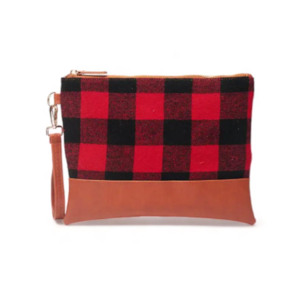 Rustic Cabin Chic Plaid Clutch with Wristlet Strap