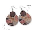 Pink Sunset Cork & Wood Disc Earrings