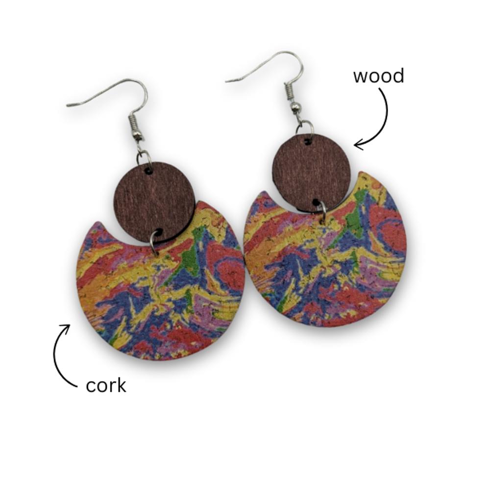 Cork & Wood Disc Earrings