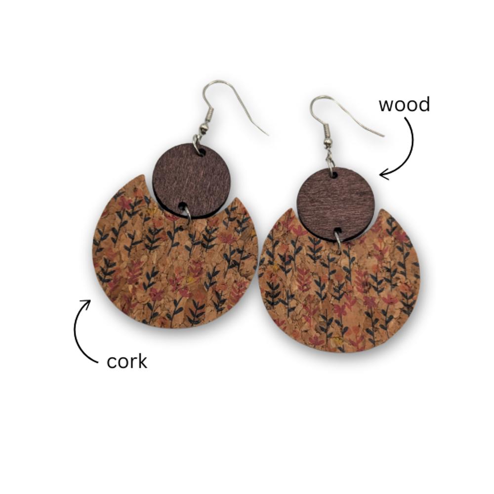 Cork & Wood Disc Earrings