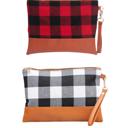 White/Black Bundle Rustic Cabin Chic Plaid Clutch with Wristlet Strap