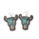  Teal Cow Western Wooden Earrings