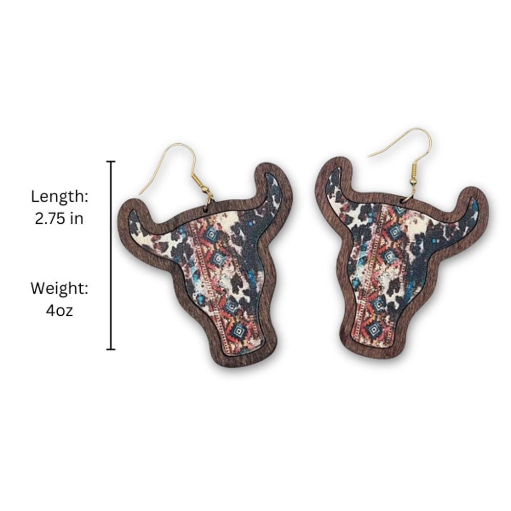 Brown Cow Western Wooden Earring