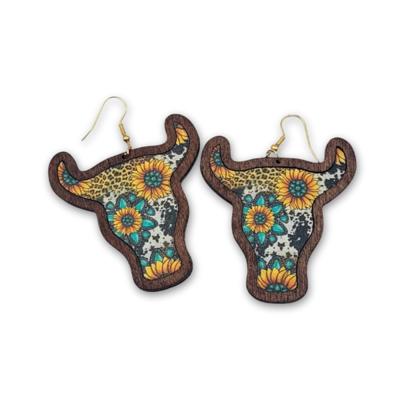 Sunflower Leopard Longhorn Earrings