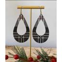   Black and White Plaid Teardrop Genuine Leather Earring Metal Hook