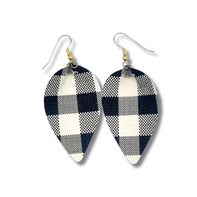 Black and White Plaid Vegan Leather Earring Metal Hook