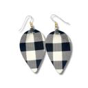  Black and White Plaid Vegan Leather Earring Metal Hook