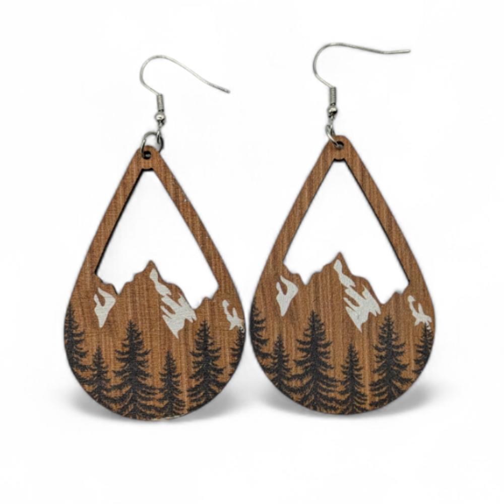 Snow Mountain and Forest Wood Teardrop Earrings 3