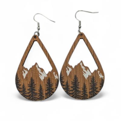 Snow Mountain and Forest Wood Teardrop Earrings 3