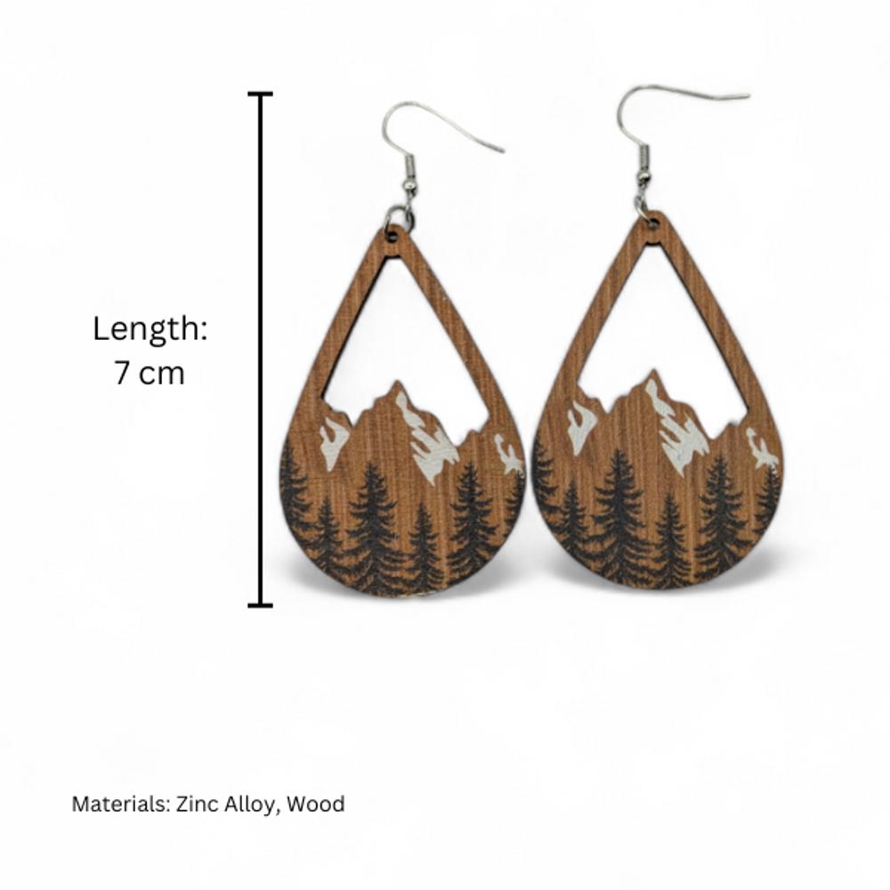 Snow Mountain and Forest Wood Teardrop Earrings 3