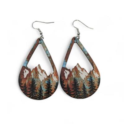 Snow Mountain and Forest Wood Teardrop Earrings 2