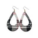   Black and White Plaid Teardrop Genuine Leather Earring Metal Hook