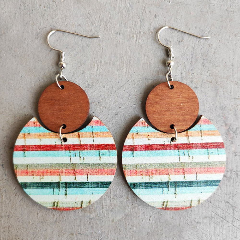 Pattern Print Circle Wood Earrings 4