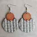  Pattern Print Circle Wood Earrings 1