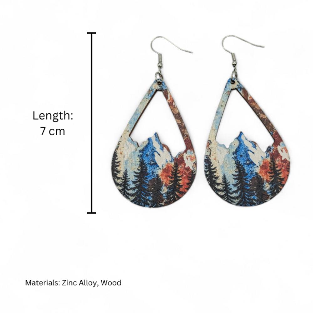 Snow Mountain and Forest Wood Teardrop Earrings 1