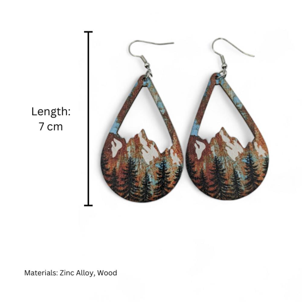 Snow Mountain and Forest Wood Teardrop Earrings 2