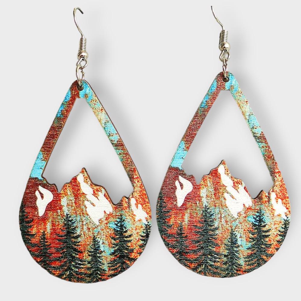 Snow Mountain and Forest Wood Teardrop Earrings 2