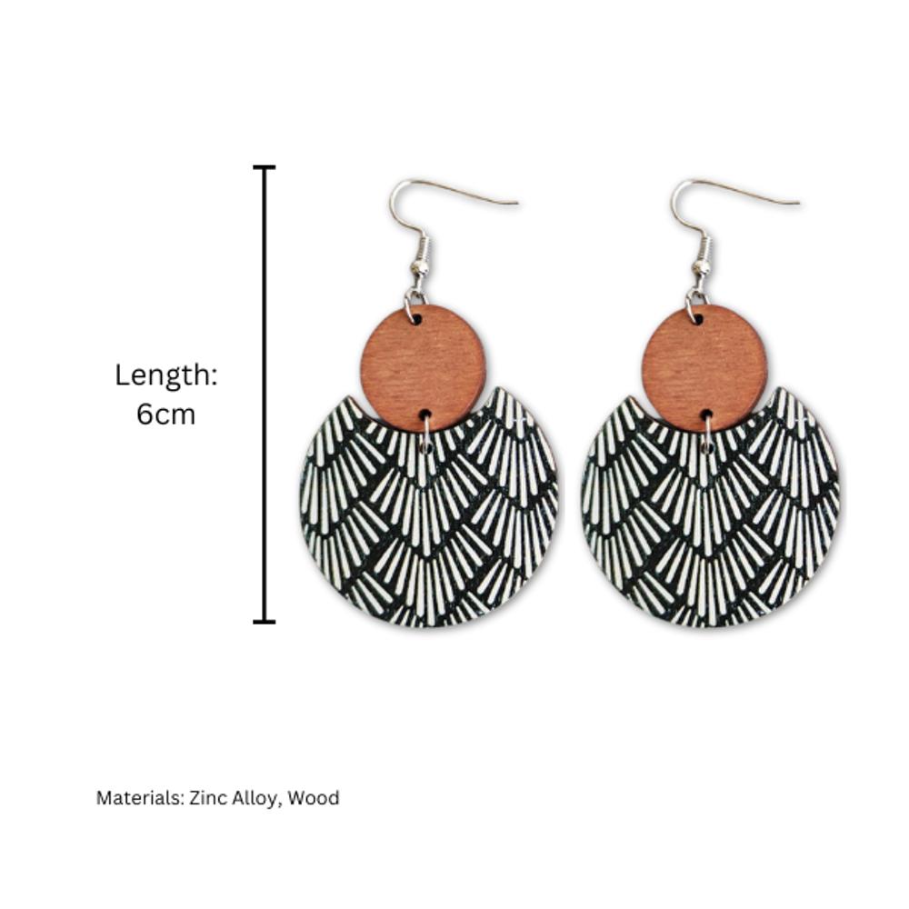 Pattern Print Circle Wood Earrings 2