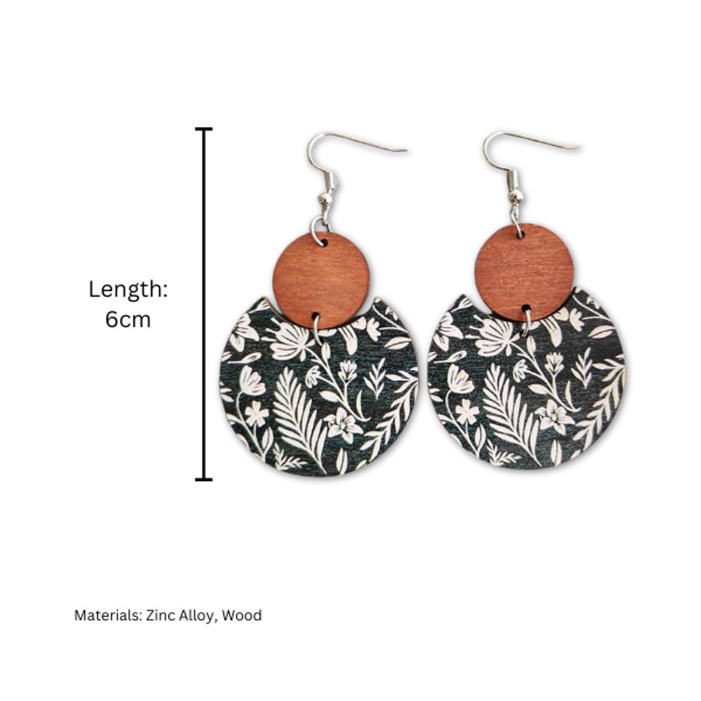 Pattern Print Circle Wood Earrings 3