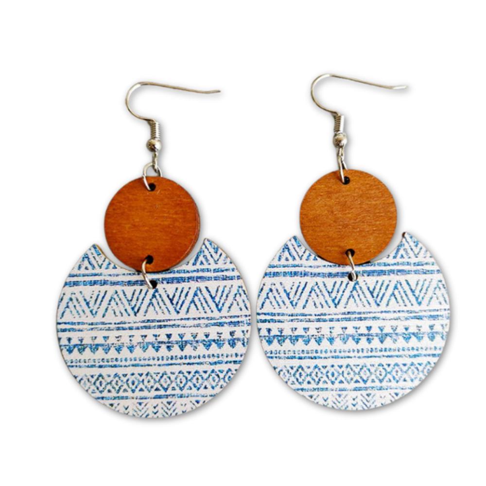 Pattern Print Circle Wood Earrings 5