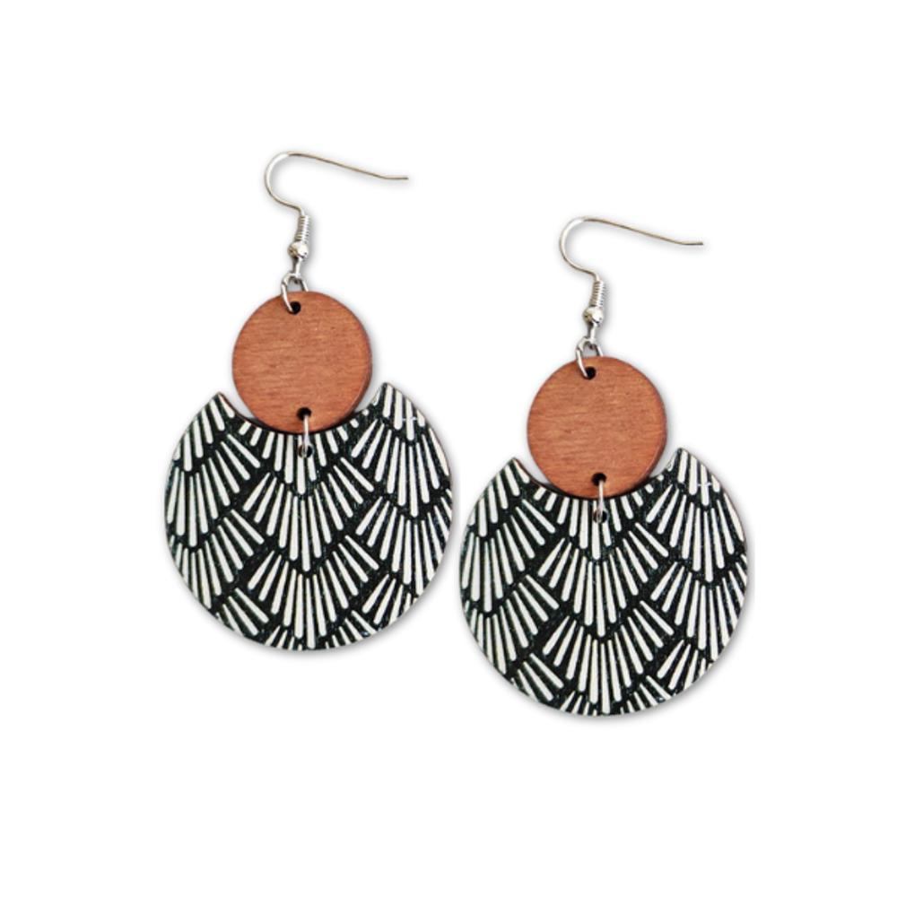 Pattern Print Circle Wood Earrings 2