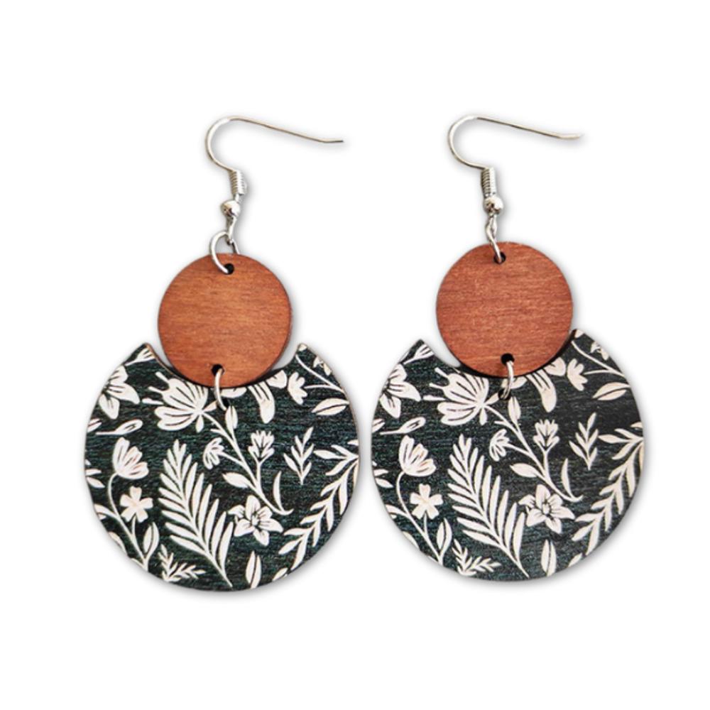 Pattern Print Circle Wood Earrings 3