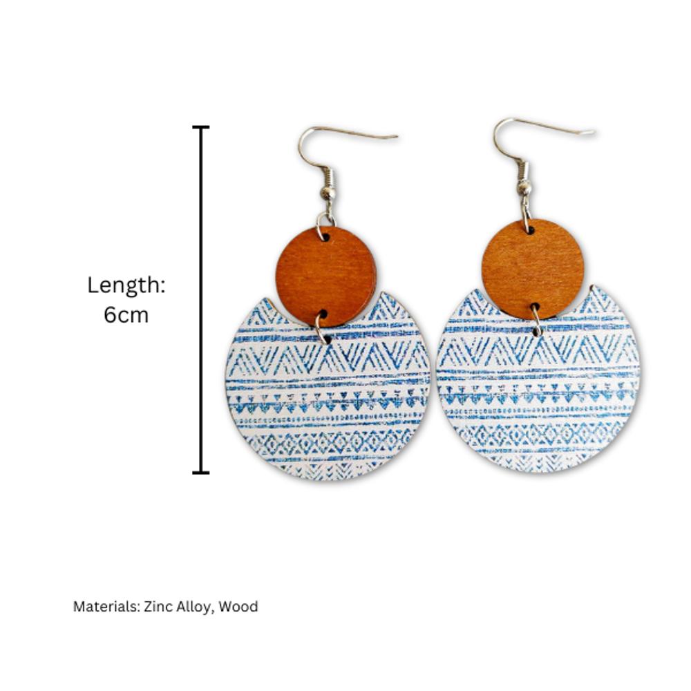 Pattern Print Circle Wood Earrings 5