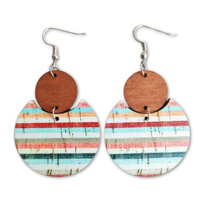 Pattern Print Circle Wood Earrings 4