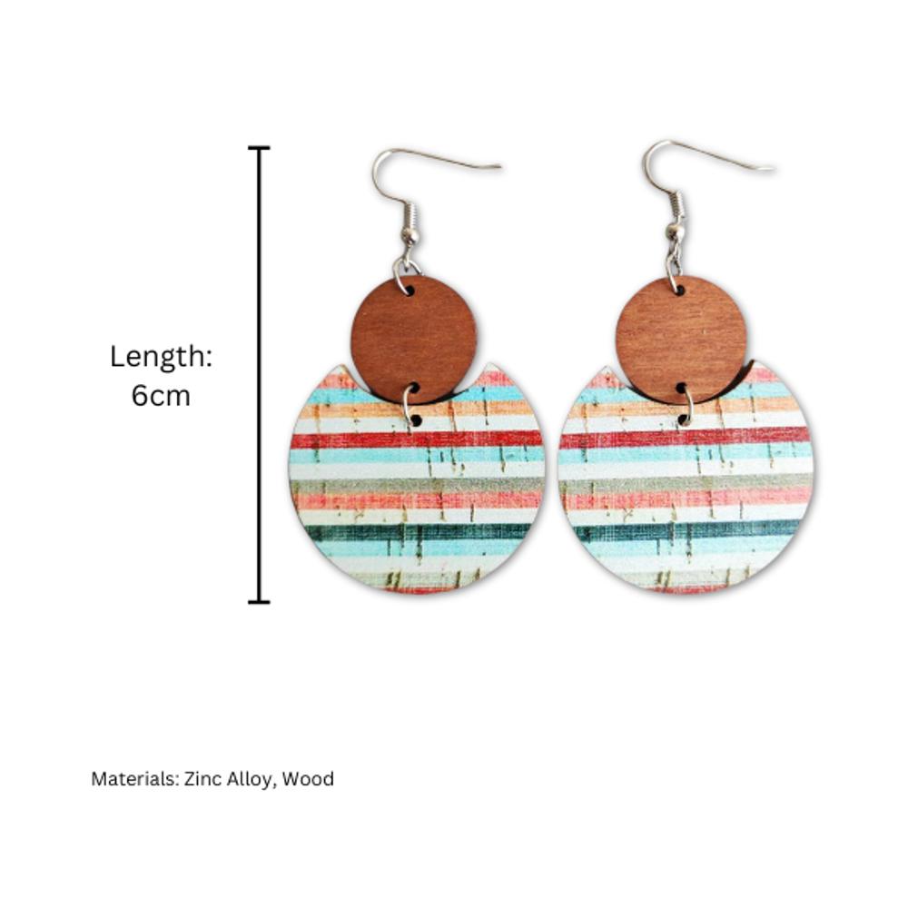 Pattern Print Circle Wood Earrings 4